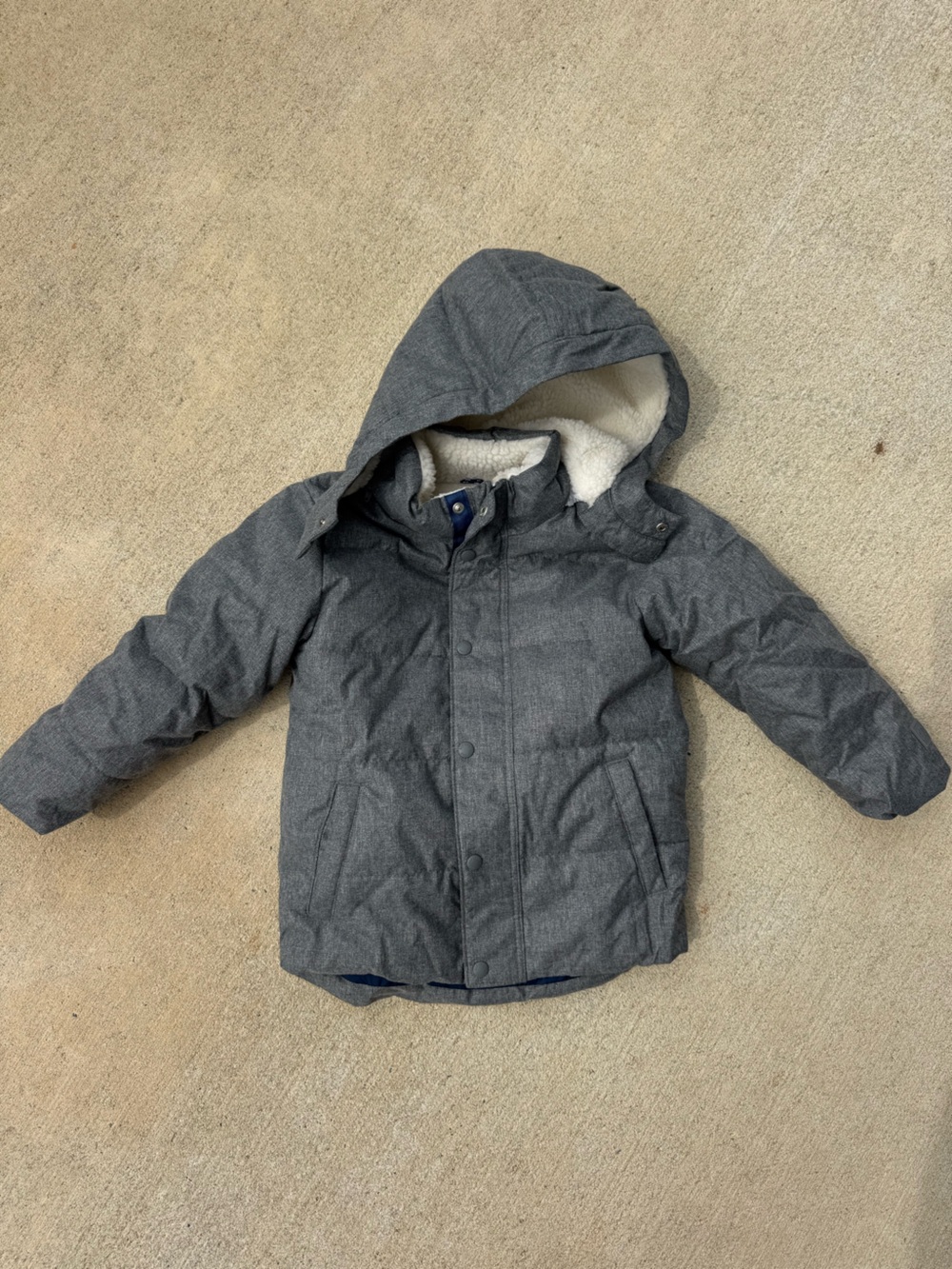 GAP Gray Puffer Jacket with Cream Sherpa Lining